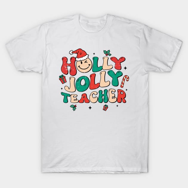 Vintage Groovy Christmas Holly And Jolly Teacher Santa Xmas T-Shirt by DanielHeresmo